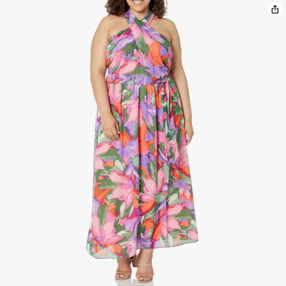 London Times Women's Plus Twist Neck Halter Maxi Dress, Size 20 - Picture 1 of 4